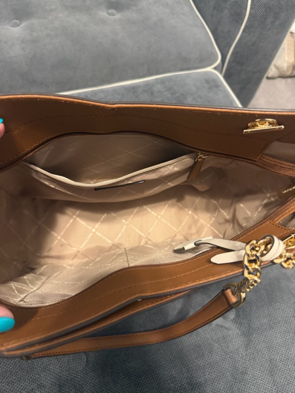 Michael Kors Brown & Cream Chain-Handle Tote - Picture 2 of 6